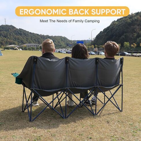 Northroad 3 Person Camping Chair Oversized 900 Lbs Outdoor Lawn Loveseat Chair Padded Folding Chairs for Adults Heavy Duty Soccer Chair w/Cup & Wine Glass Holder for Outside Picnic, Beach, Sports in Saudi Arabia