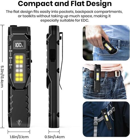EDC Flat Flashlight Rechargeable - 1100 Lumens LED Flash Light with 9 Modes in Kuwait