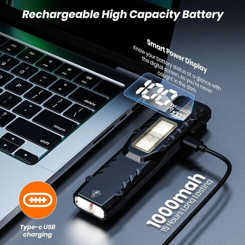 EDC Flat Flashlight Rechargeable - 1100 Lumens LED Flash Light with 9 Modes in Kuwait