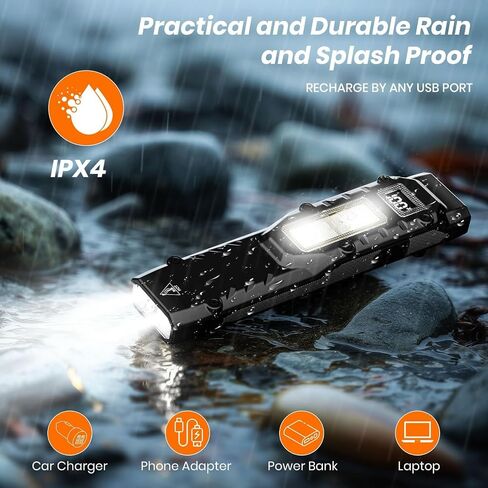 EDC Flat Flashlight Rechargeable - 1100 Lumens LED Flash Light with 9 Modes in Kuwait