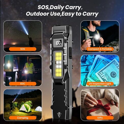 EDC Flat Flashlight Rechargeable - 1100 Lumens LED Flash Light with 9 Modes in Kuwait