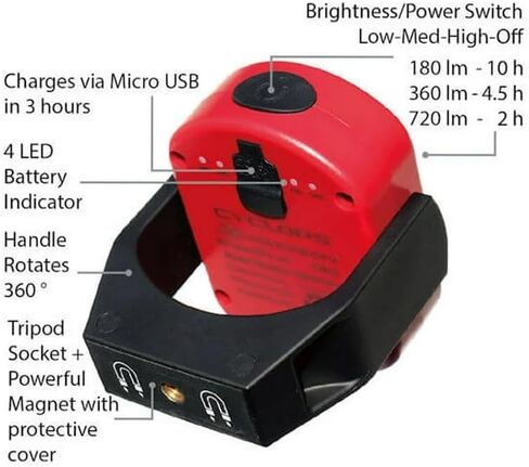 MAXXEON MXN00810 WorkStar Cyclops, USB-C Rechargeable LED Inspection Light, Red, (Pack of 1) in Kuwait