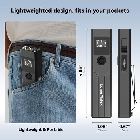 EDC Flashlight Flat Rechargeable Portable Pocket Flash Lights with Screen 1200 High Lumens Bright White LED Green Beam, USB-C Magnetic Waterproof for Home, Work, Hiking, Camping, Ourdoors, Emergencies in Kuwait