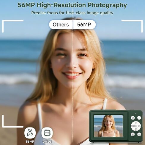 Digital Camera, 56MP 2.7K Dual-Screen Selfie Camera with 16X Zoom, 20 Filters & Anti-Shake, Portable Point and Shoot Digital Cameras with 32GB Card, Compact Travel Cameras for Beginners Teens Kids in Kuwait