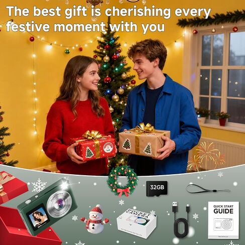 Digital Camera, 56MP 2.7K Dual-Screen Selfie Camera with 16X Zoom, 20 Filters & Anti-Shake, Portable Point and Shoot Digital Cameras with 32GB Card, Compact Travel Cameras for Beginners Teens Kids in Kuwait