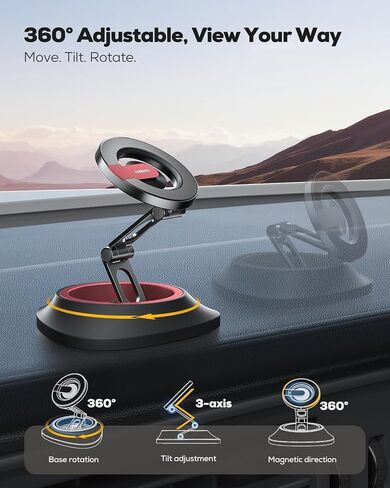 Nulaxy MagSafe Phone Stand for Car Dashboard with Foldable Rotating Base in Kuwait