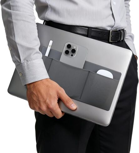 Feacn 3-Pocket Organizer Storage Pouch, Adhesive Laptop Accessory Organizer, for Portable HDD, SSD, USB Drive, Mouse, Cables, Mouse Holder for Laptop, External Hard Drive Holder for Laptops, Dark Gray in Saudi Arabia