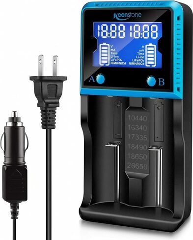 Keenstone 18650 Battery Charger, Smart Universal Charger LCD Display for Rechargeable Batteries Ni-MH Ni-Cd AA AAA Li-ion LiFePO4 IMR 10440 14500 16340 RCR123A 26650 in Saudi Arabia