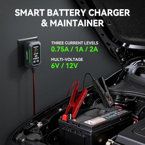 LOKITHOR BC2 6V/12V Car Battery Charger, 2A/1A/750mA Adjustable Currents in Saudi Arabia