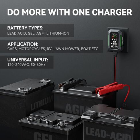 LOKITHOR BC2 6V/12V Car Battery Charger, 2A/1A/750mA Adjustable Currents in Saudi Arabia