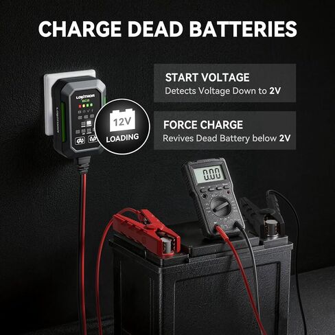 LOKITHOR BC2 6V/12V Car Battery Charger, 2A/1A/750mA Adjustable Currents in Saudi Arabia