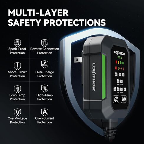 LOKITHOR BC2 6V/12V Car Battery Charger, 2A/1A/750mA Adjustable Currents in Saudi Arabia