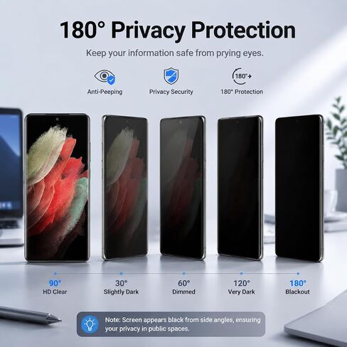 2 Pack for Galaxy S21 Ultra Privacy Screen Protector Tempered Glass 2 Pack Lens Protector,9H Hardness Compatible,28° Anti Spy,3D Curved Edge Easy Install Easy Installation, Bubble-Free, Case Friendly in Kuwait