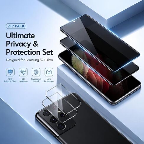 2 Pack for Galaxy S21 Ultra Privacy Screen Protector Tempered Glass 2 Pack Lens Protector,9H Hardness Compatible,28° Anti Spy,3D Curved Edge Easy Install Easy Installation, Bubble-Free, Case Friendly in Kuwait