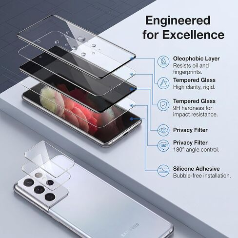 2 Pack for Galaxy S21 Ultra Privacy Screen Protector Tempered Glass 2 Pack Lens Protector,9H Hardness Compatible,28° Anti Spy,3D Curved Edge Easy Install Easy Installation, Bubble-Free, Case Friendly in Kuwait