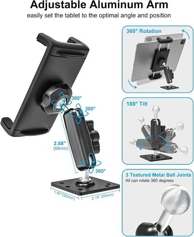 Heavy Duty Tablet Mount for Boat, Aluminum Drill Base Marine Tablet Holder in Kuwait