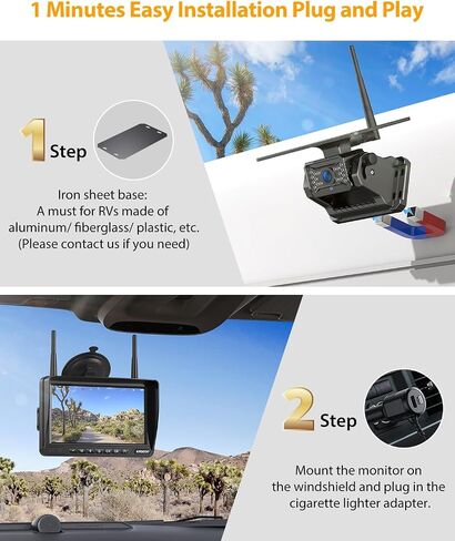 Magnetic Solar Wireless Backup Camera:Plug and Play 7" DVR 1080P Monitor in Saudi Arabia