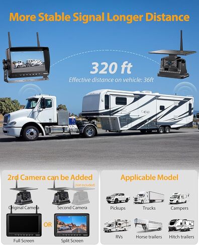 Magnetic Solar Wireless Backup Camera:Plug and Play 7" DVR 1080P Monitor in Saudi Arabia