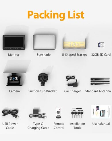 Magnetic Solar Wireless Backup Camera:Plug and Play 7" DVR 1080P Monitor in Saudi Arabia