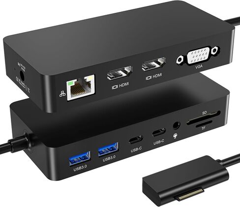 Surface Dock, 12-in-1 Triple Displays VGA +Dual HDMI Surface Pro Dock, Surface Docking Station for Surface Pro 11/10/9/8/X/7/6/5/4/3, Surface Book, Surface Go, Surface Laptop Dock in Kuwait