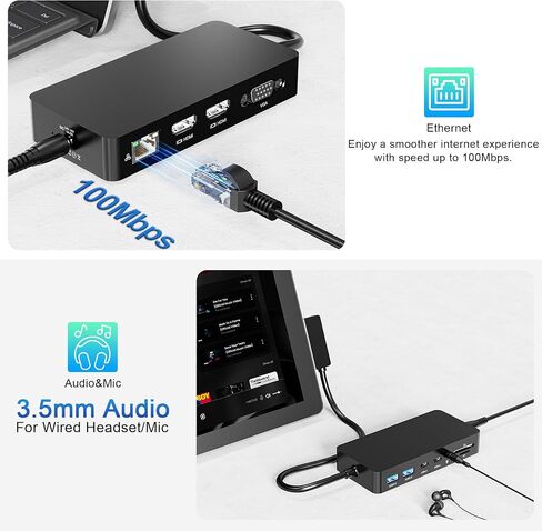 Surface Dock, 12-in-1 Triple Displays VGA +Dual HDMI Surface Pro Dock, Surface Docking Station for Surface Pro 11/10/9/8/X/7/6/5/4/3, Surface Book, Surface Go, Surface Laptop Dock in Kuwait