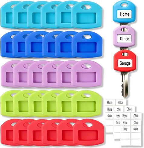 30Pcs Silicone Color Coded Key Covers Elastic Key Identifier Caps with 3 Label Sheets in Saudi Arabia