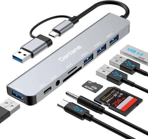 USB C Hub USB Hub 3.0 for Laptop, Upgrade 8 in 2 USB Splitter with USB-C/4 USB A Port Extender, TF/SD Card Slot, 3.5mm Audio Adapter, USBC USB Dongle for PC/Mac/MacBook/Laptop/iPad/Tablet in Saudi Arabia