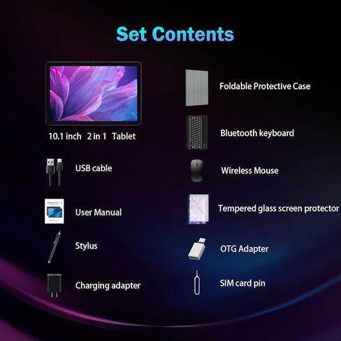 KADYBE Android 14 Tablet 10 بوصة 128 جيجابايت تخزين 1 تيرابايت قابلة للتوسيع 14 جيجابايت (8 + 6) ذاكرة الوصول العشوائي، 4G Sim Slot Tablet مع لوحة مفاتيح 7000 مللي أمبير تدعم 5G WiFi Bluetooth 5.0 GPS، معالج ثماني النواة، شاشة FHD IPS in Kuwait