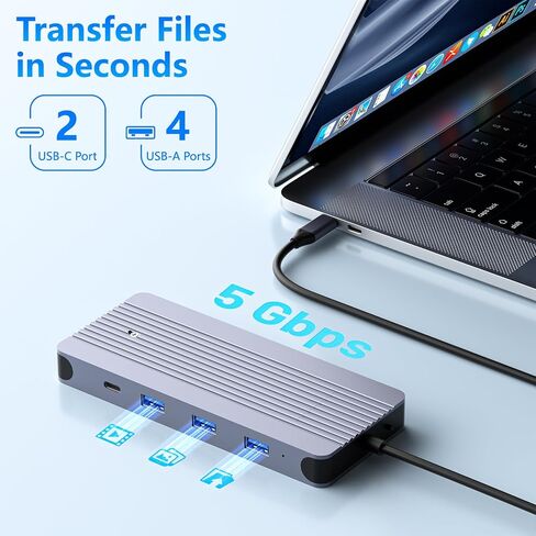 12-in-1 USB-C Hub with 10Gbps M.2 NVMe/SATA SSD Enclosure, Support 4K@60Hz HDMI,100W PD,SD/TF Card Reader,1Gbps RJ45,3 5Gbps USB 3.0,5Gbps USB-C DATA,48kHz Audio Compatible with MacBook Pro/Air/Lenovo in Kuwait