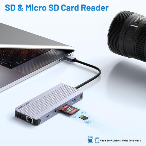 12-in-1 USB-C Hub with 10Gbps M.2 NVMe/SATA SSD Enclosure, Support 4K@60Hz HDMI,100W PD,SD/TF Card Reader,1Gbps RJ45,3 5Gbps USB 3.0,5Gbps USB-C DATA,48kHz Audio Compatible with MacBook Pro/Air/Lenovo in Kuwait