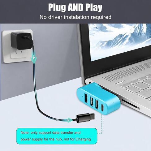 VIENON 4-Port USB C Hub [90°/180° Degree Rotatable], USB C Adapter Splitter with PD-in 5W Port, USB Extender for MacBook, iMac, Surface, and More C Port Laptop(Not for Car)-Blue in Saudi Arabia