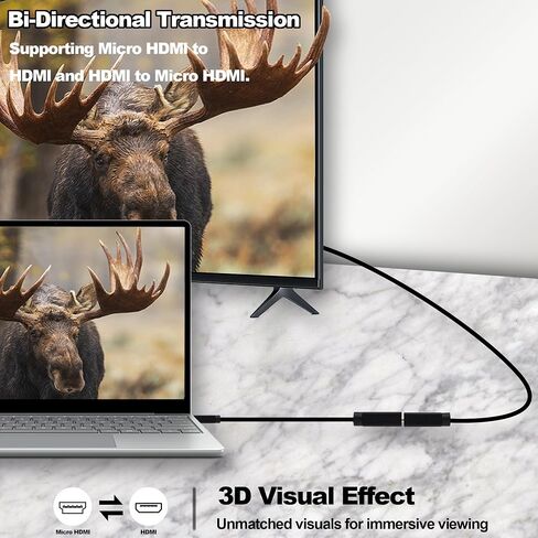 Micro HDMI to HDMI Adapter Cable High Speed Micro HDMI Male to HDMI Female Bi-Directional Converter Cable Support 4K@60Hz 3D for Camera, Camcorder, HDTV, Projector, Monitor -20cm, 2Pack in Kuwait