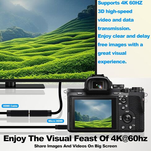 Micro HDMI to HDMI Adapter Cable High Speed Micro HDMI Male to HDMI Female Bi-Directional Converter Cable Support 4K@60Hz 3D for Camera, Camcorder, HDTV, Projector, Monitor -20cm, 2Pack in Kuwait