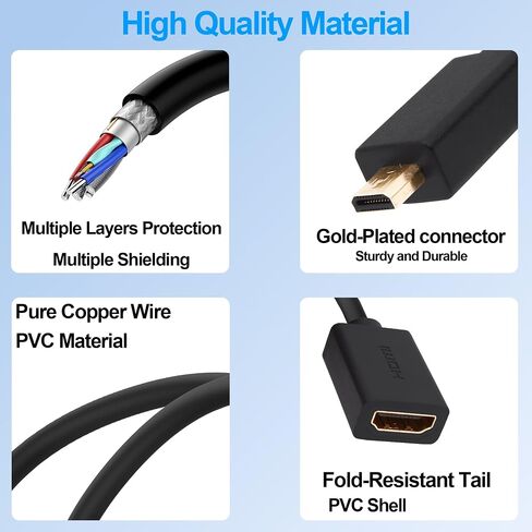 Micro HDMI to HDMI Adapter Cable High Speed Micro HDMI Male to HDMI Female Bi-Directional Converter Cable Support 4K@60Hz 3D for Camera, Camcorder, HDTV, Projector, Monitor -20cm, 2Pack in Kuwait