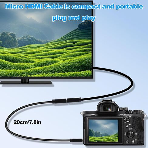 Micro HDMI to HDMI Adapter Cable High Speed Micro HDMI Male to HDMI Female Bi-Directional Converter Cable Support 4K@60Hz 3D for Camera, Camcorder, HDTV, Projector, Monitor -20cm, 2Pack in Kuwait