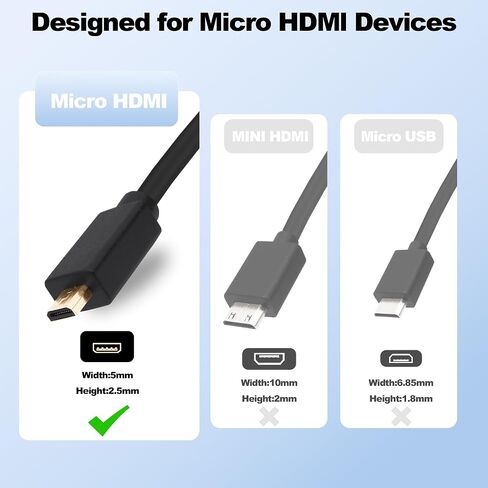 Micro HDMI to HDMI Adapter Cable High Speed Micro HDMI Male to HDMI Female Bi-Directional Converter Cable Support 4K@60Hz 3D for Camera, Camcorder, HDTV, Projector, Monitor -20cm, 2Pack in Kuwait