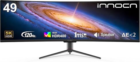 INNOCN 49" Curved Monitor Ultrawide Gaming 5K2K 120Hz 32:9 QHD 5120 x 1440P Computer Monitor, R1800, 99% sRGB, HDR400, USB Type C, DisplayPort, HDMI, Built-in Speakers, Height/Tilt Adjustable - 49C1R in Kuwait