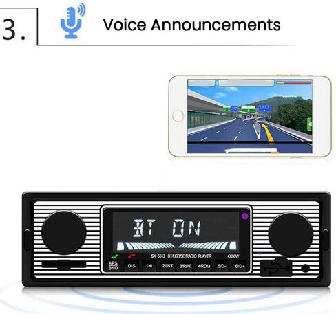 Car Stereo for Bluetooth, Retro Car FM Radio Smart Player, Electronic Auto FM Radio Receiver, Hands-Free Calling, Support MP3/WMA/WAV/AUX in Kuwait