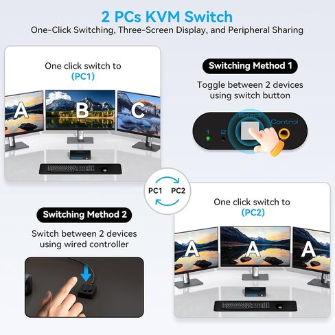 8K@60Hz HDMI Displayport KVM Switch 3 Monitors 2 Computers in Kuwait
