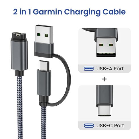 Itramax 2-in-1 USB-C Charger Cable for Garmin Watch Power Cord 4FT 1Pack in Kuwait