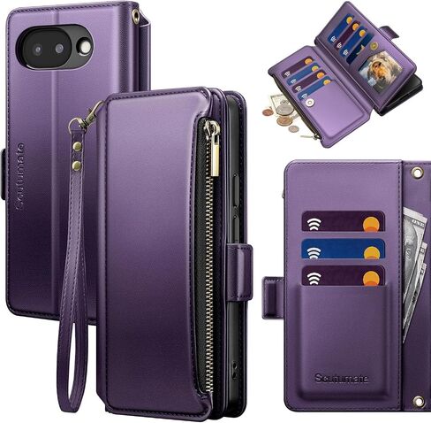 for Google Pixel 10a Wallet Case with Card Holder RFID Blocking PU Leather Zipper Phone Case Flip Folio Protective Cover Wrist Strap Credit Card Slots Kickstand Men Women,Purple in Saudi Arabia