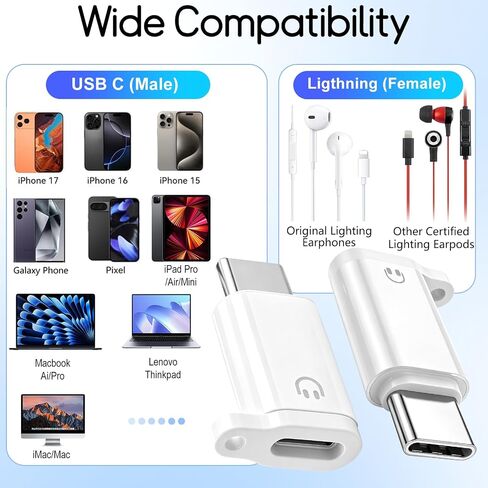 Lightning Earpods to USB C Adapter Audio Adapter for Wired Headphone/Earbud in Saudi Arabia