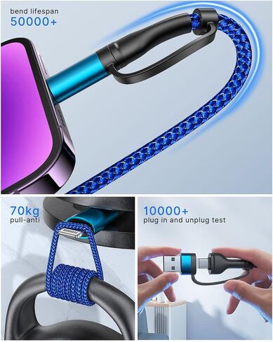 XUDUO 4 in 1 Charging Cable Fast USB C Cable Type C Charger 60W Lightning Cable Adapter USB C to USB C Cable for iPad Charger Fast Multi Charging Cord Fits iPhone 16 15/15 Pro/15 Plus/14 Pro Max,6FT in Kuwait
