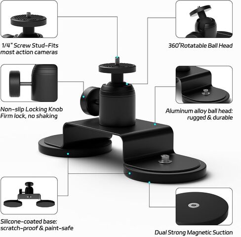 Strong Magnetic Car Mount for GoPro Insta360 360° Ball Head Action Camera in Saudi Arabia