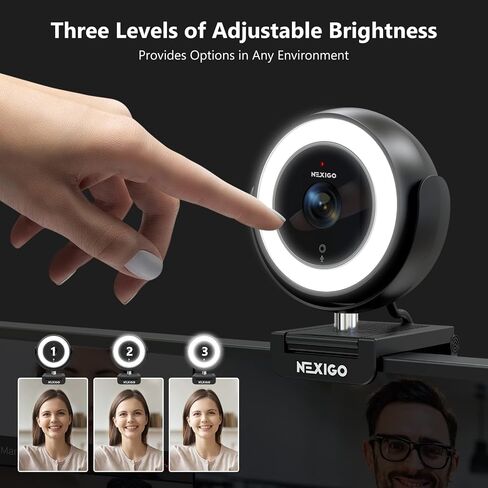 NexiGo N940E (Gen 3) 60FPS Zoomable 1080P Webcam with Remote Control, Magnetic Privacy Cover, Adjustable Brightness, Noise Reduction Mics, for Zoom Skype Teams, Black in Kuwait