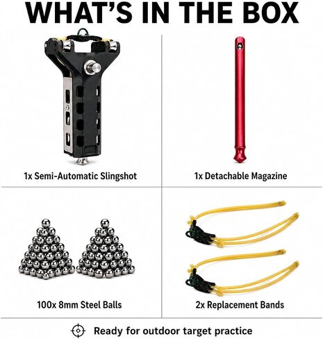 Slingshot for Adults Auto-Loading Set with Magazine 2 Bands and 100 Balls in Saudi Arabia