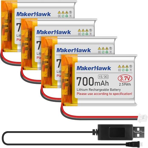 بطارية ليبو 3.7 فولت من MakerHawk بقدرة 1000 مللي أمبير في الساعة 803040 بطارية ليثيوم بوليمر قابلة لإعادة الشحن مع موصل Micro PH1.25 ودائرة حماية متكاملة للأجهزة الإلكترونية in Kuwait