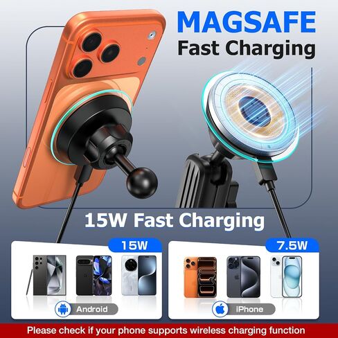 Magnetic Wireless Charging Phone Holder with 20mm Ball Mount for Magsafe Wireless Car Charger, Super Magnet & Anti-Slip 20mm Ball Mount Phone Holder Compatible with Bulletpoint Mounting Solutions in Saudi Arabia