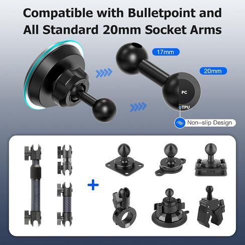 Magnetic Wireless Charging Phone Holder with 20mm Ball Mount for Magsafe Wireless Car Charger, Super Magnet & Anti-Slip 20mm Ball Mount Phone Holder Compatible with Bulletpoint Mounting Solutions in Saudi Arabia