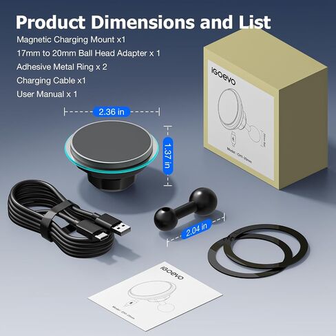 Magnetic Wireless Charging Phone Holder with 20mm Ball Mount for Magsafe Wireless Car Charger, Super Magnet & Anti-Slip 20mm Ball Mount Phone Holder Compatible with Bulletpoint Mounting Solutions in Saudi Arabia
